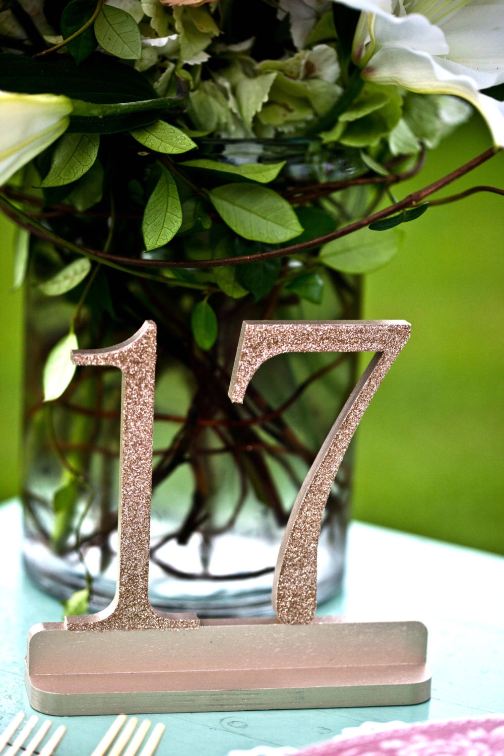 Gold Glitter Wooden Wedding Table Numbers, Glittered Table Numbers