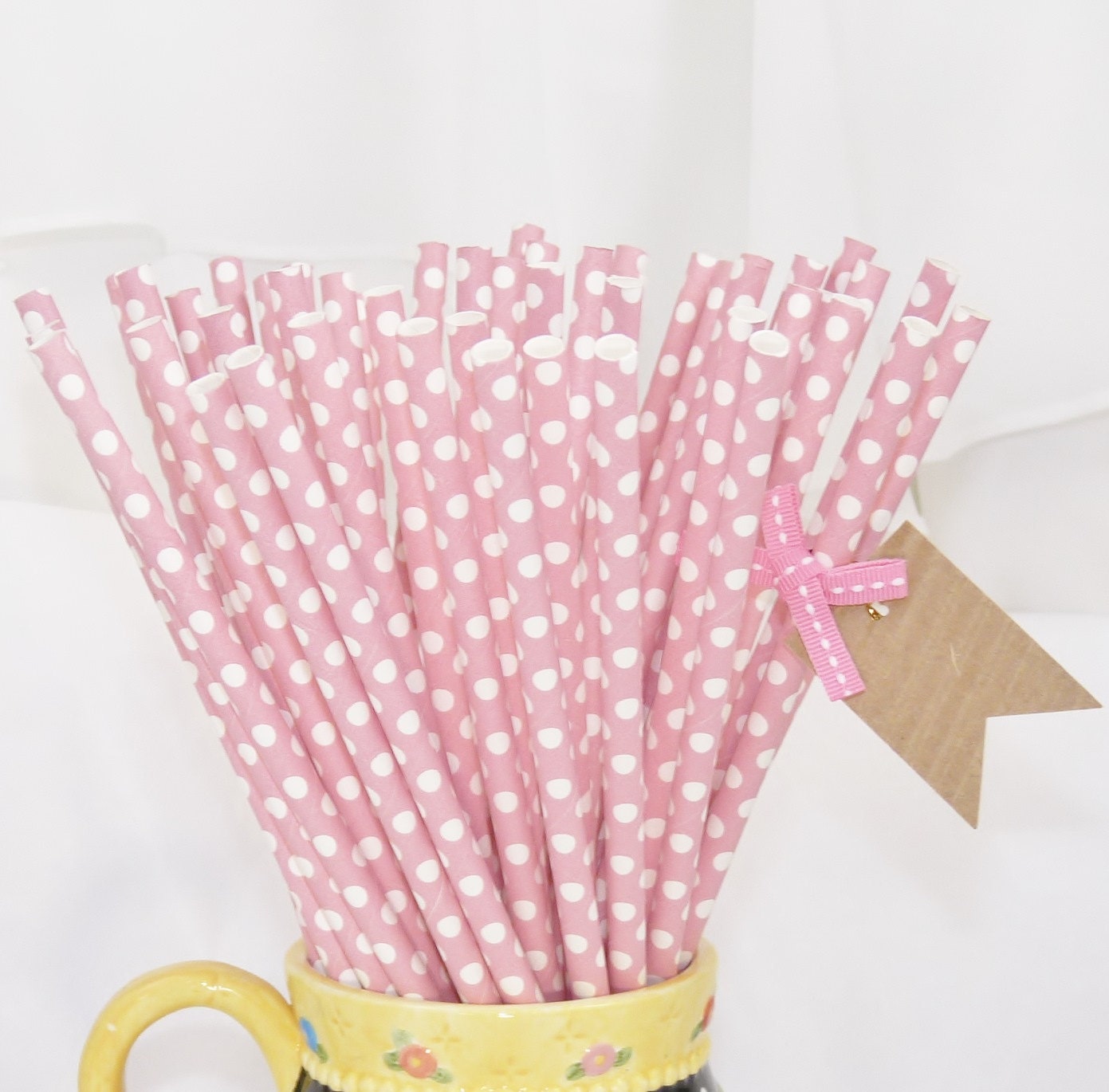 Blush PINK Mini Dot 25 Soft Blush Pink Paper Straws- Cake PoP Sticks with diy Printable Flags Wedding , Showers, Tea Party , Princess Il_570xn