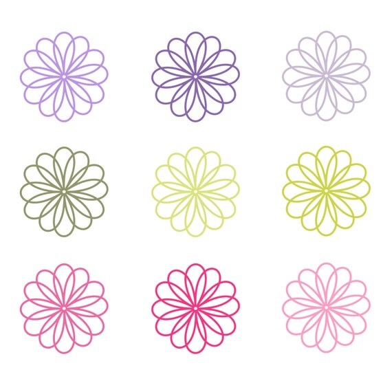 Instant Download // Spring, Cummer Clipart // Flower Clipart, Nature Clipart // Digital Clip Art for Girls // Pink, Purple, Green Flowers Il_570xn