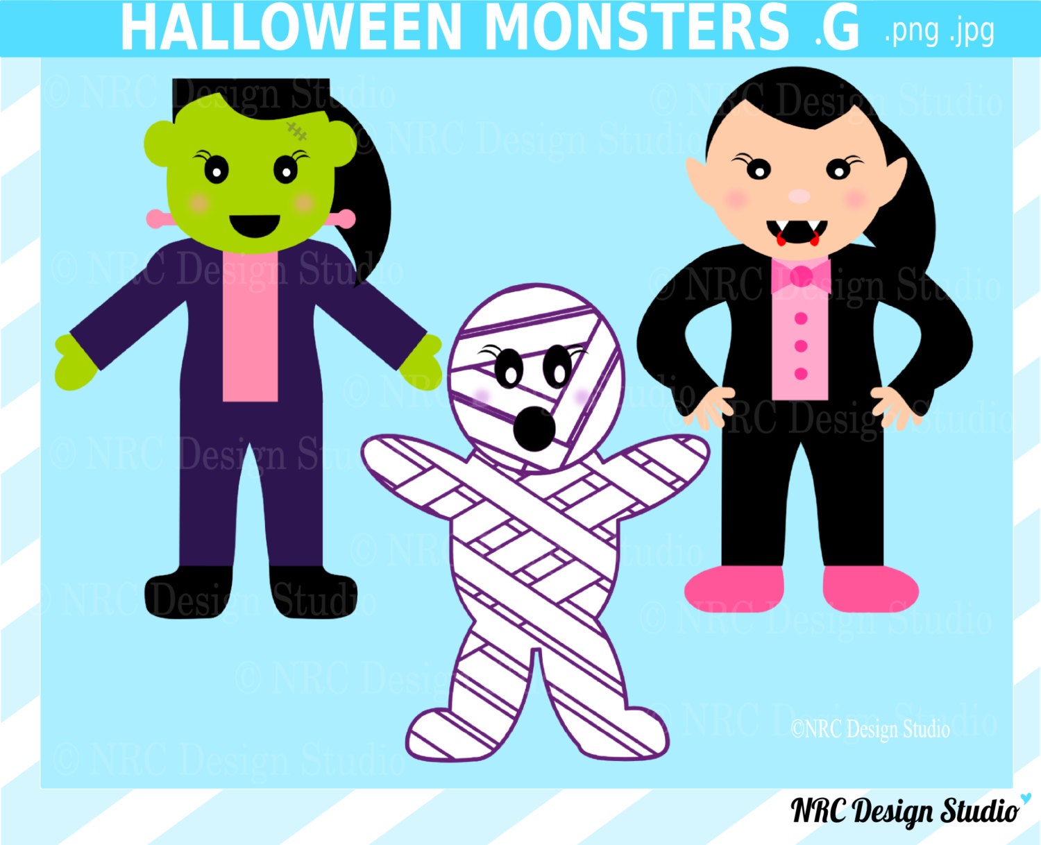 Halloween Clip Art - Halloween Monsters Girls Clip Art - Digital Halloween Monsters Clipart Il_570xn