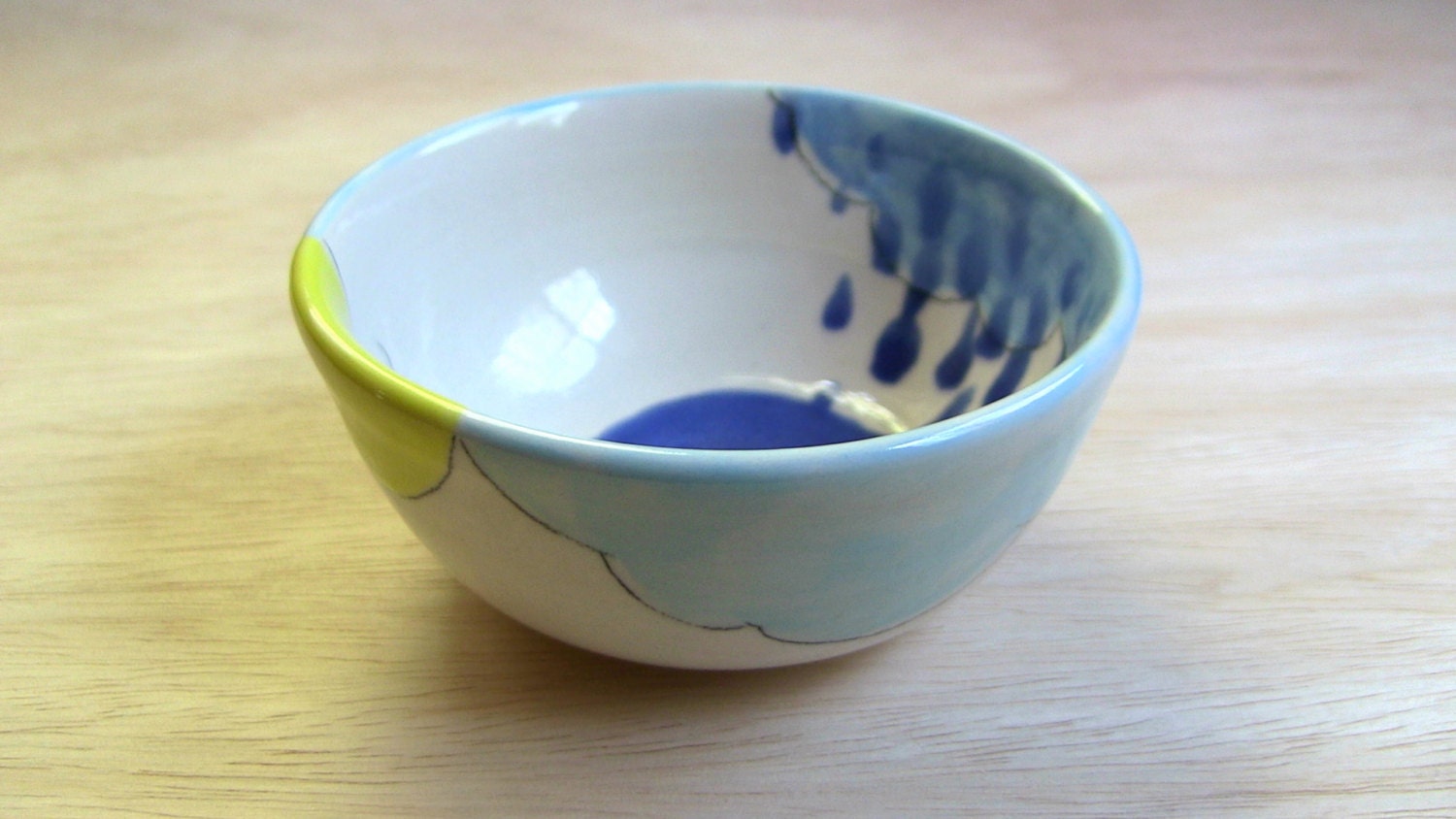 Ceramic Bowl Clouds, Rain, Sunshine Porcelain Childs Bowl - SeedlingClayworks