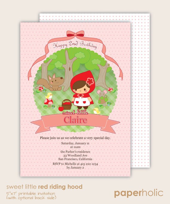 Red Riding Hood - Birthday Invitation - Customized Printable by Paperholic Il_570xn