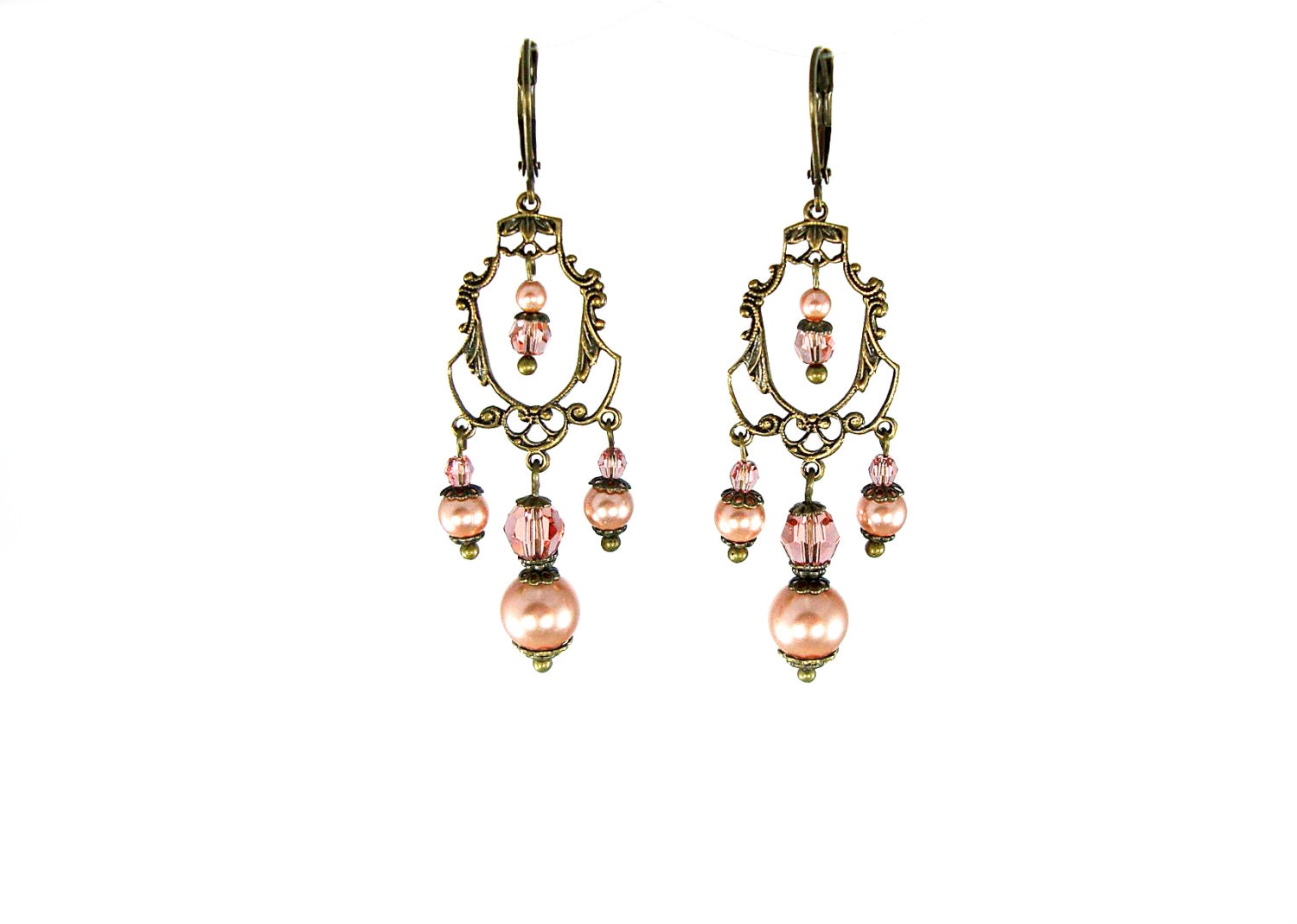 peach pearls crystal earrings crystal and  antique crystal rose earrings crystal  chandelier chandelier