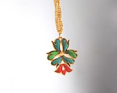 Rare Vintage Signed Trifari Plique a Jour Pendant 1960s Poured Glass Trifari Necklace - ErikasCollectibles