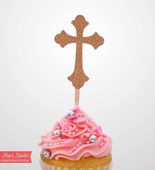 Glittery CROSS // Set of 12 Party Picks - CUSTOM Party Decoration by Hues Studio Design Il_570xn