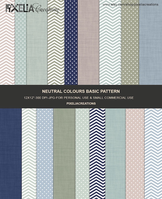 Basic Pattern. Chevron. Linen Texture, Polka Dots. Digital paper pack for Personal Use ans Small Commercial Use. 18 digital papers Il_570xn