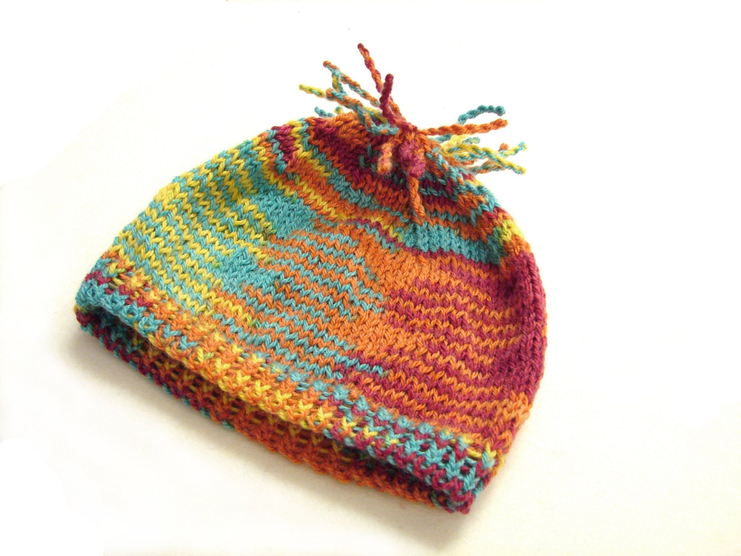 Autumn colors beanie with fringes striped hat newborn to 1 year - TinyOrchids