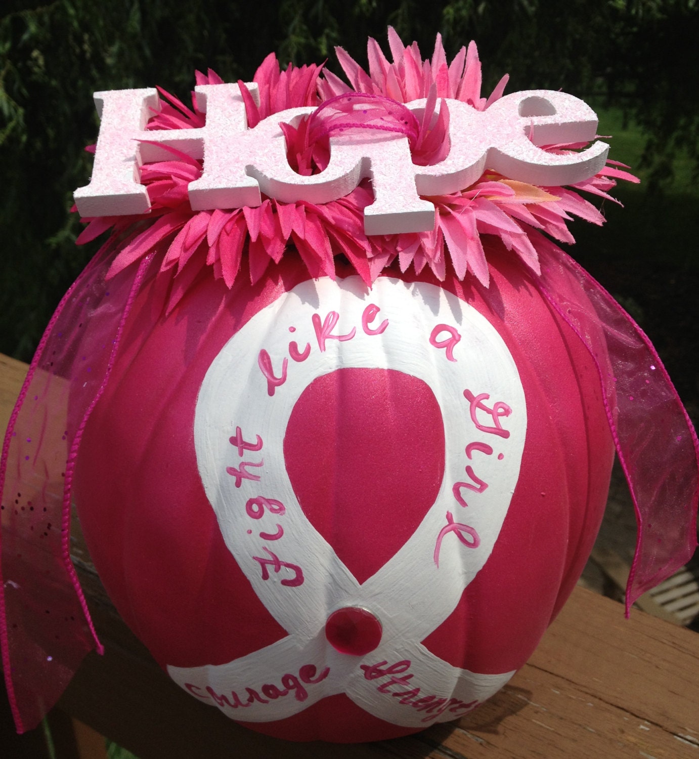 Pink Ribbon Foam Pumpkin Halloween Fall Breast Cancer by KTsKraftz