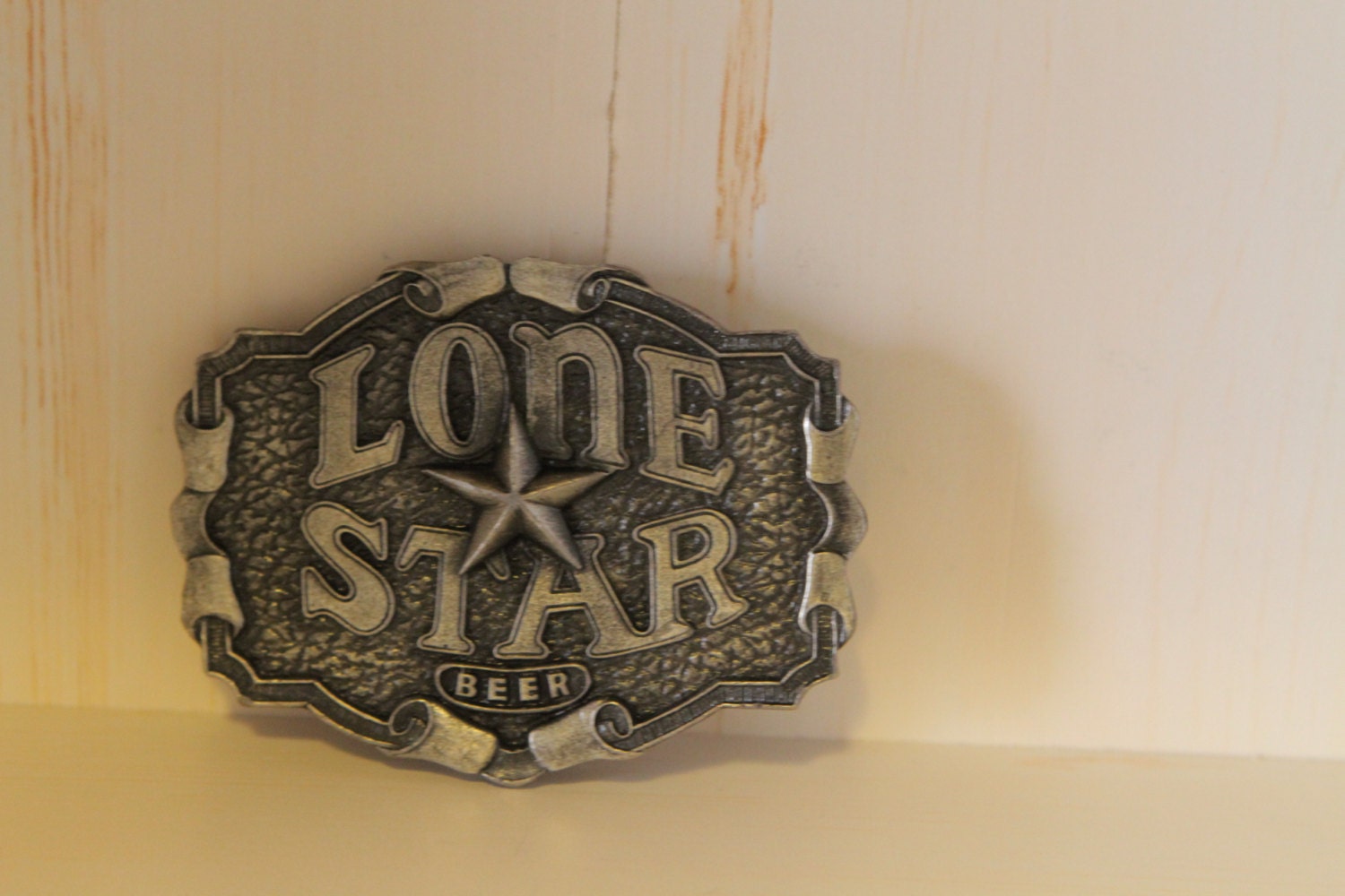 Vintage Brass Belt Buckle Lone Star Beer 1975 by Antiquesbymimis