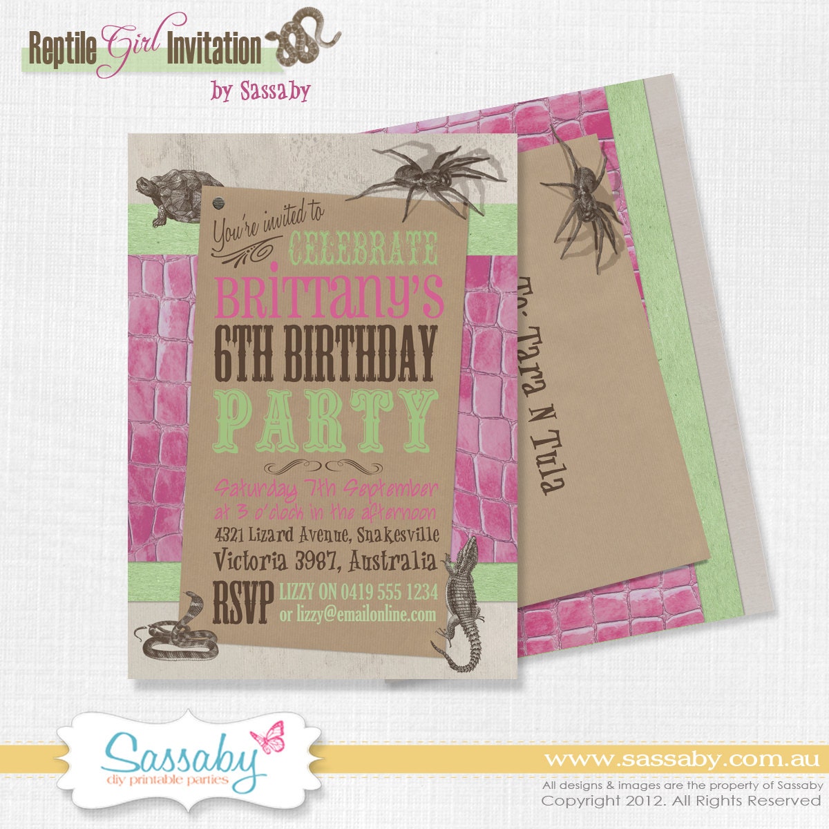Reptile Girl Invitation - Girls Birthday Party - DIY PRINTABLE FILE by Sassaby Il_570xn