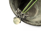 Green Prehnit Necklace - Silver Wire Wrapping - Pagan Dew Mint Green Drop - Elvish Small Necklace - Celtic Fairytale - Romantic and Unique - NurrgulaJewellery