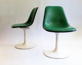 Green Fiberglass Pedestal Chair. Mid Century. Tulip Chair. Naugahyde. Krueger Metal Products. Eames Era 1 of 2 - owlsongvintage