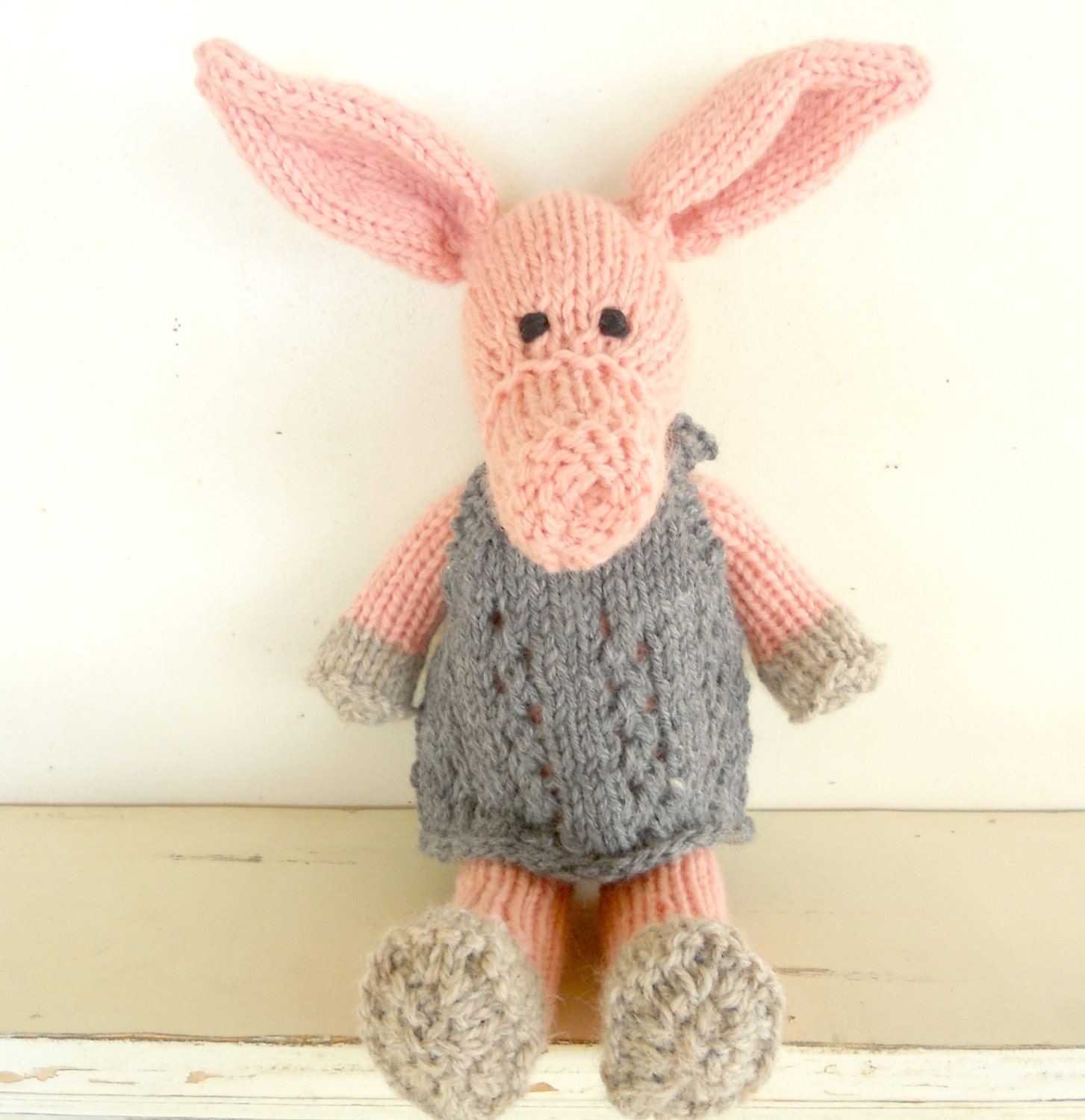 Natural Stuffed Animal Toy, Lily the pink Piggy,  handKnit by Woolies, Ready to Ship - woolies