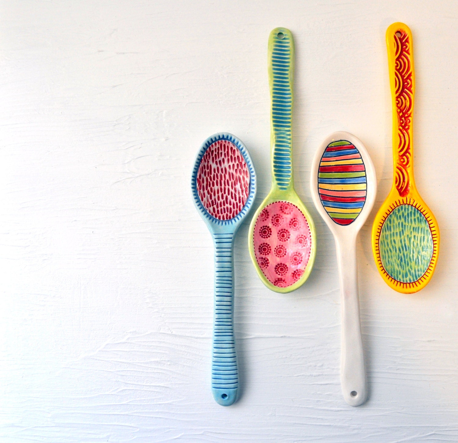 Decorative Art Spoon-- Colorful Serving Spoon- White with Multi-Colored Stripes- MADE TO ORDER - chARiTyelise