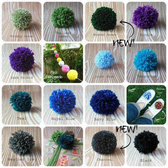 Set of 6 Yarn Pom Poms Size Large 3 inch by TheTinyGarden