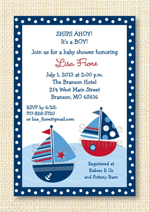 Nautical Sailboat Printable Baby Shower Invitation