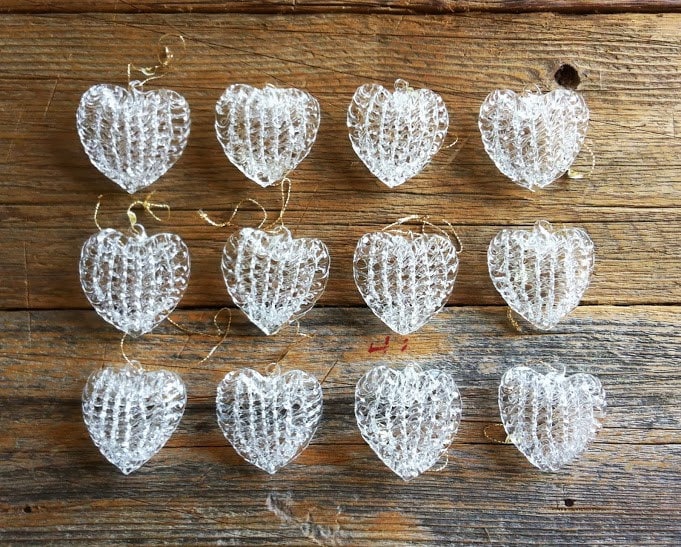 Spun Glass Lace Heart Ornament Set of 12 by cottagenestinteriors