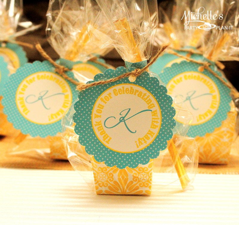 Set of 12 Baby Shower Jumbo Party Favor Tags Yellow Aqua Il_570xn