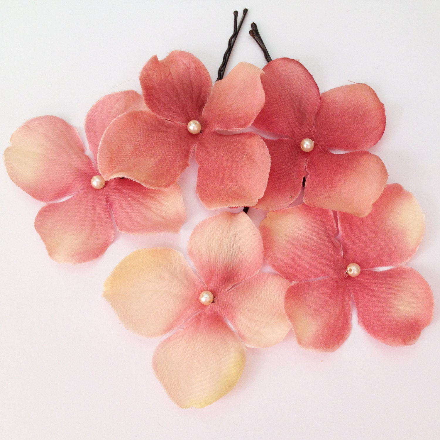 Rose Peach Flower Hair Pins Ivory Swarovski by embellishingyou