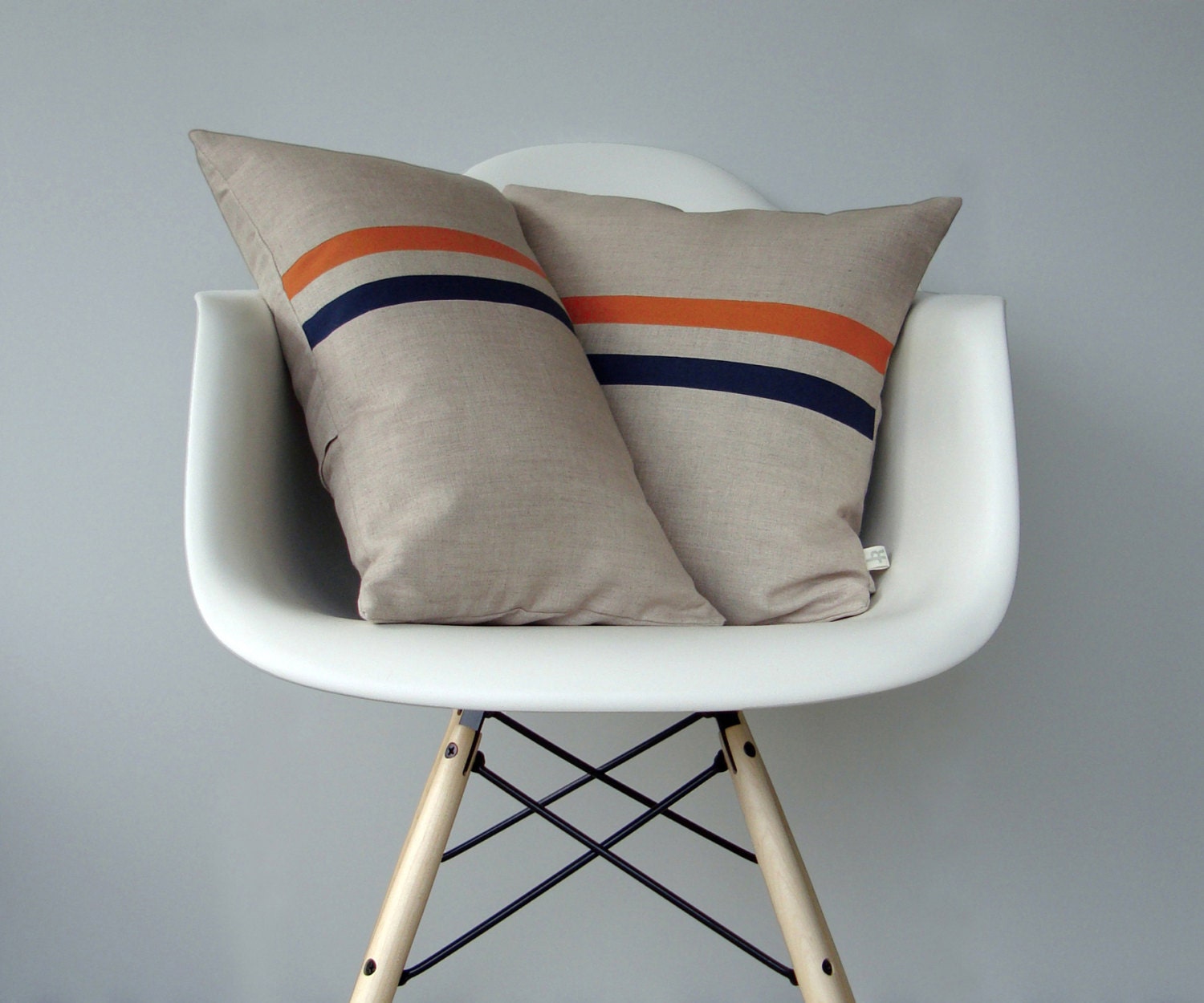 Orange and Navy Striped Pillow Set | (12x20) and (16x16) by JillianReneDecor | Modern Home Decor | Navy Stripes | Pumpkin | Koi - JillianReneDecor