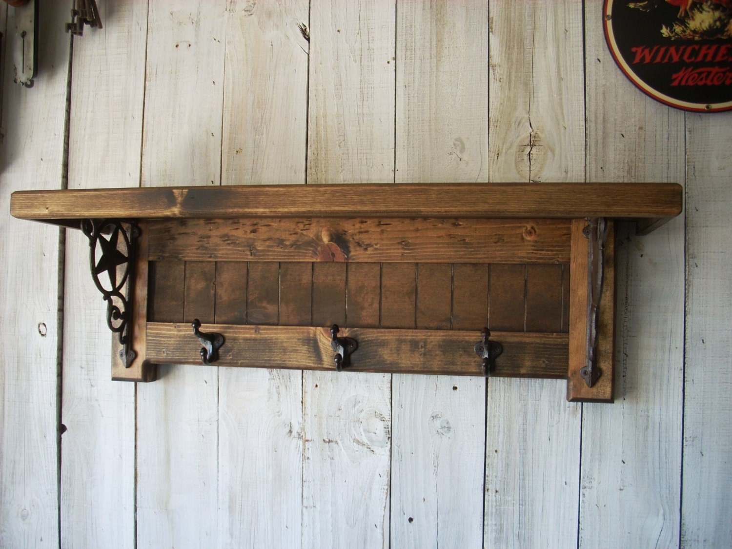 Western Coat Rack Shelf Handmade Furniture by Nottooshabbyshelves