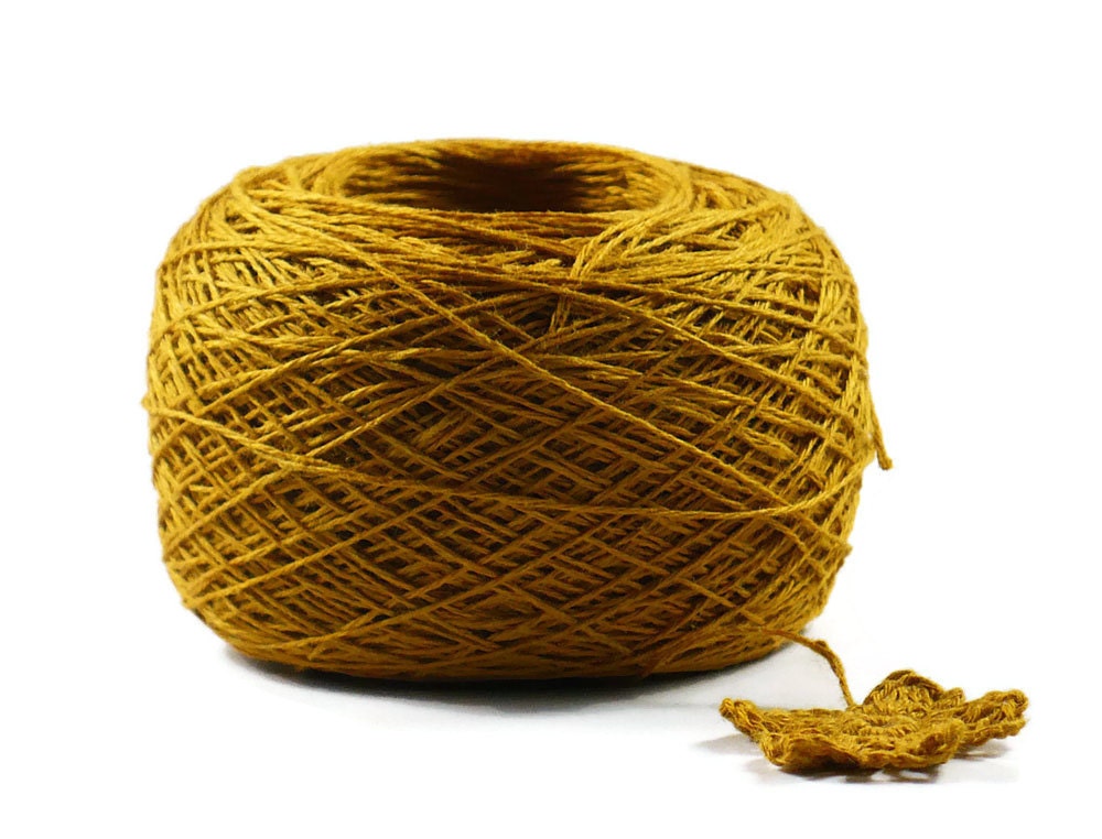 Crochet Thread 3 Ply Linen Thread Dark Gold by Nothingbutstring