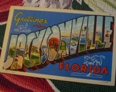 Vintage Florida 1940s linen postcard - Greetings from Jacksonville Florida - 3floridagirls