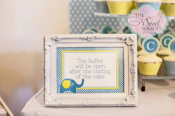 ELEPHANT CHEVRON DOT Printable Welcome Sign - Blue and Yellow Il_570xn