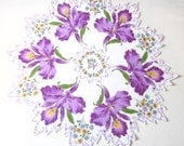 Vintage Hanky Purple Orchids Round Heirloom - TenderLane