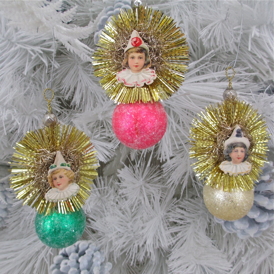 Set of 3 Victorian Clown Christmas Ornaments by TheHauntedLamp