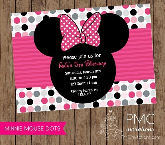 Minnie Mouse Birthday Invitations - 1.00 each with envelope Il_570xn