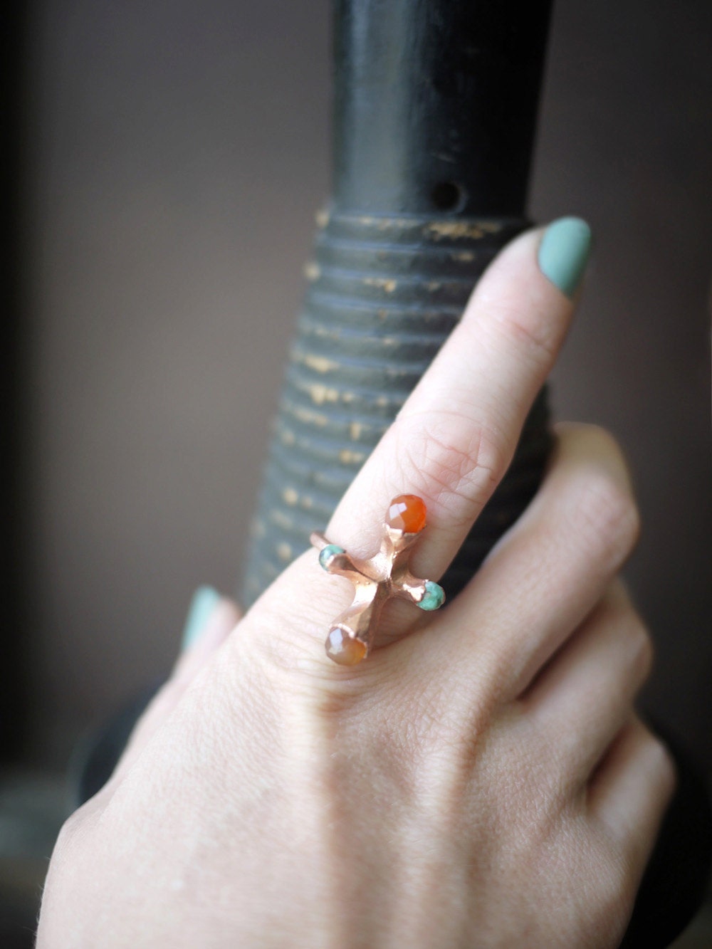 Electroformed Copper and Multi-Stone Ring - Ancient Atom - pookaqueen