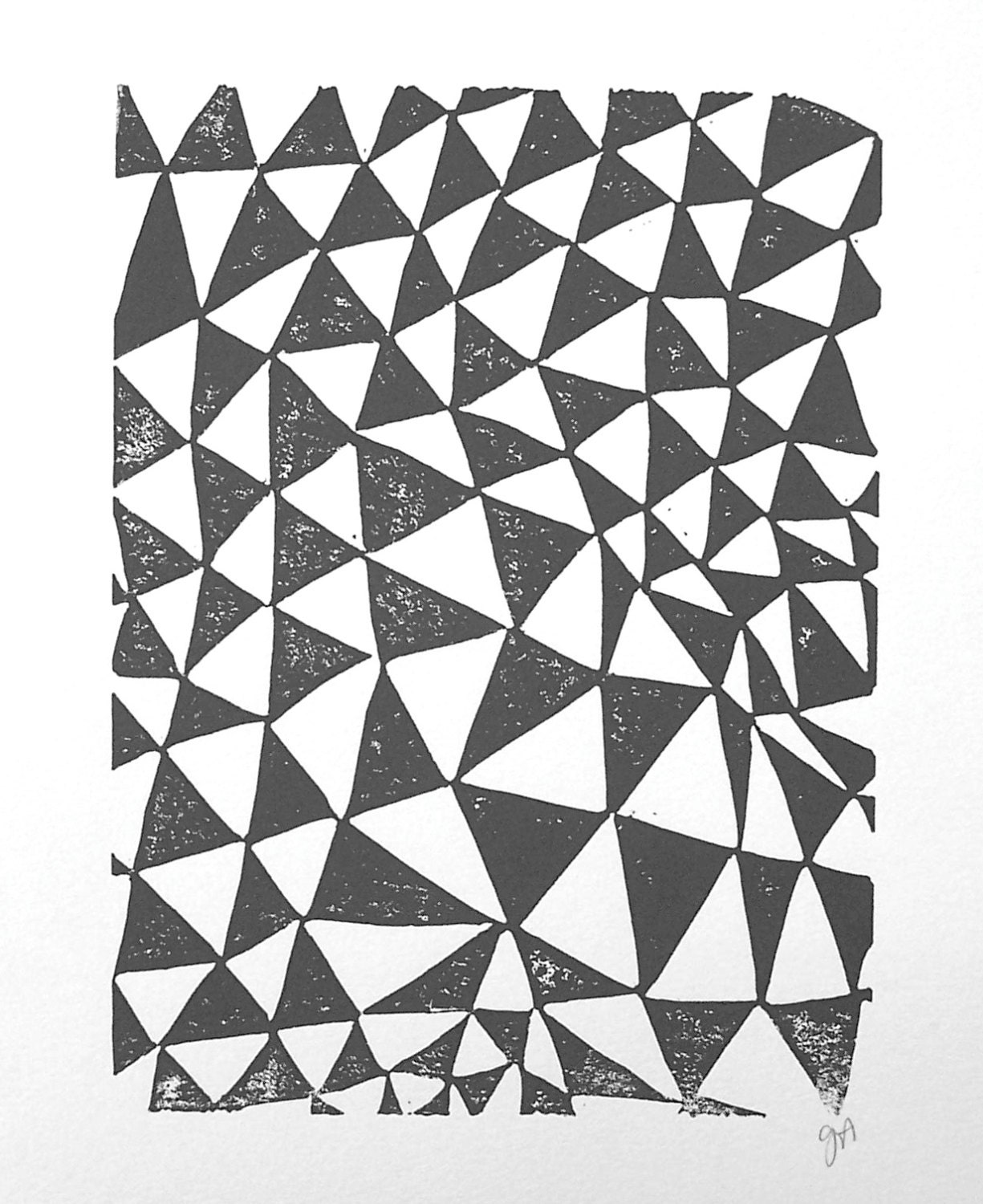 LINOCUT PRINT geometric abstract triangles grey by thebigharumph