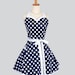 Sweetheart Apron - Retro Sexy Womens Apron Navy Blue and White Nautical Polka Dot Cute Full Kitchen Apron