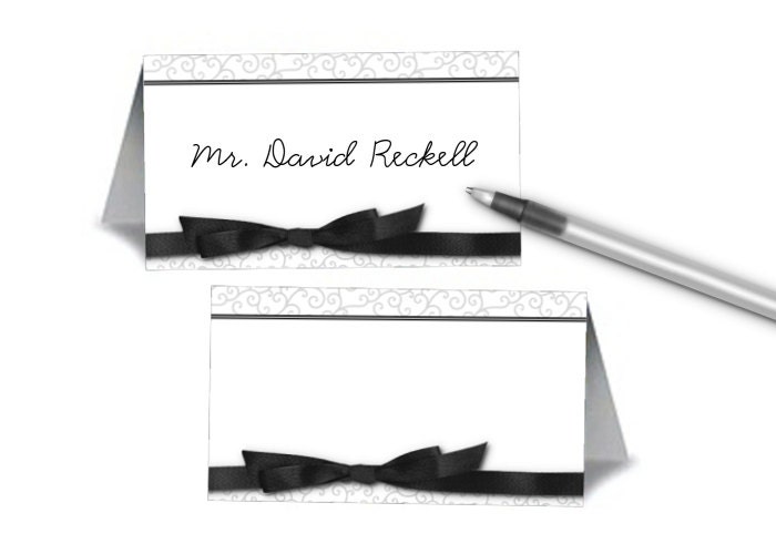 12 Blank Table Tent Name Cards, Elegant Black & White, Wedding, Engagement Party, Shower, Birthday Il_570xn