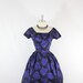 1950's Vintage Dress - Gorgeous Deep Purple and Black Silk Satin Cocktail Party Dress - Size Medium