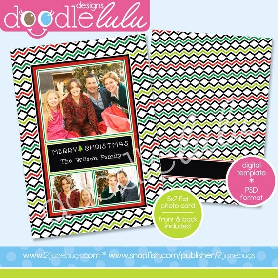 INSTANT DOWNLOAD Digital Printable 5x7 Playful Chevron Christmas Photo Card Template (Photoshop) PSD by Doodlelulu 2 june bugs Il_570xn