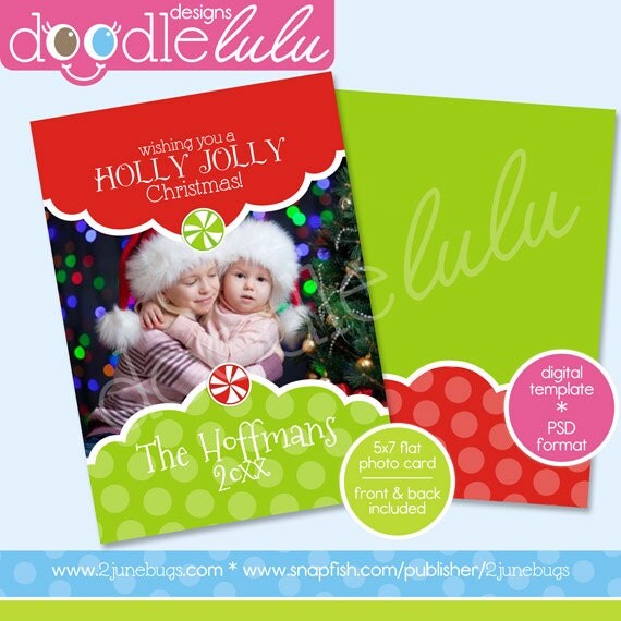 INSTANT DOWNLOAD Digital Printable 5x7 Polka Dot Red & Green Candy Christmas Photo Card Template (Photoshop) PSD by Doodlelulu 2 june bugs Il_570xn