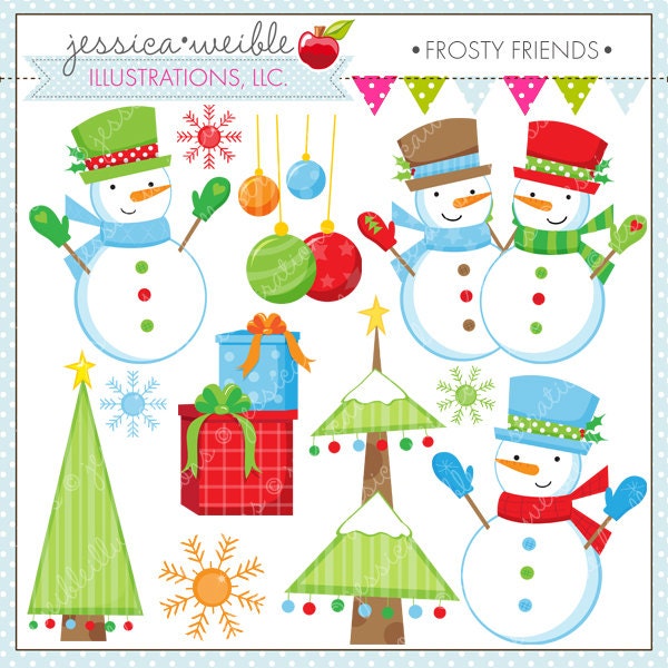 Frosty Friends Cute Digital Clipart - Commercial Use OK - Christmas Clipart, Snowman Clipart - Snowman Graphics - Christmas Graphics Il_570xn