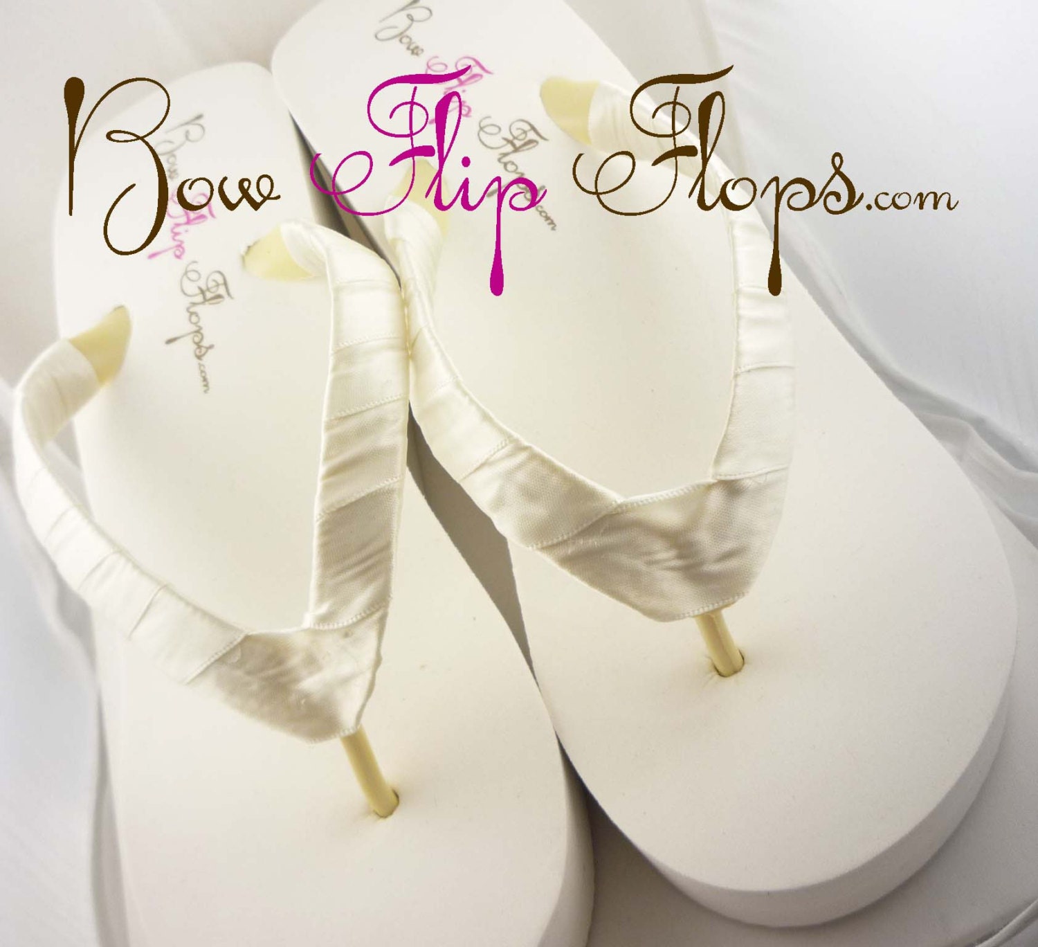 ... Flip Flops White Ivory Bridal Satin Heel Platform Plain Flip Flops