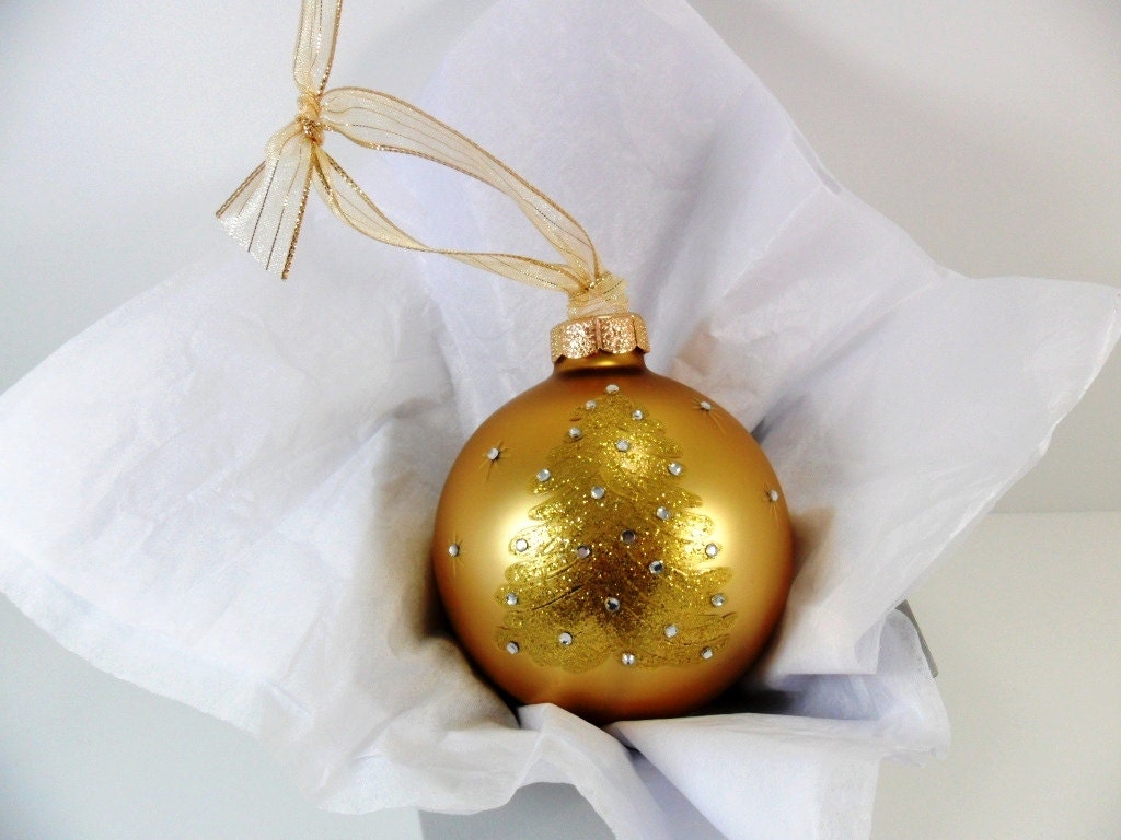 Ornament Gold Tree Hand Painted Glass - PaintingByElaine