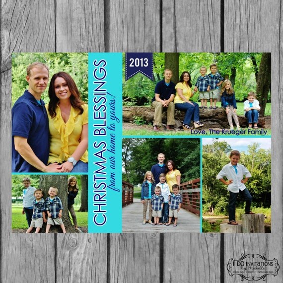 Holiday Photo Card - Christmas Blessings Collage - Digital File Il_570xn
