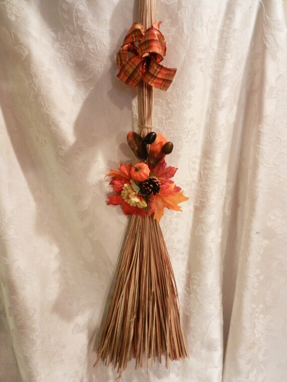 SALE Fall door decoration Straw broom by creativelycarole