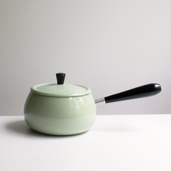 Cast Iron and Enamel Vintage Fondue Pot by KitchenTableVintage