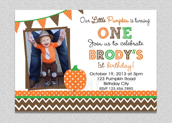 Pumpkin 1st Birthday Invitation , Fall Pumpkin Birthday Party Invitation Boys or Girls Il_570xn