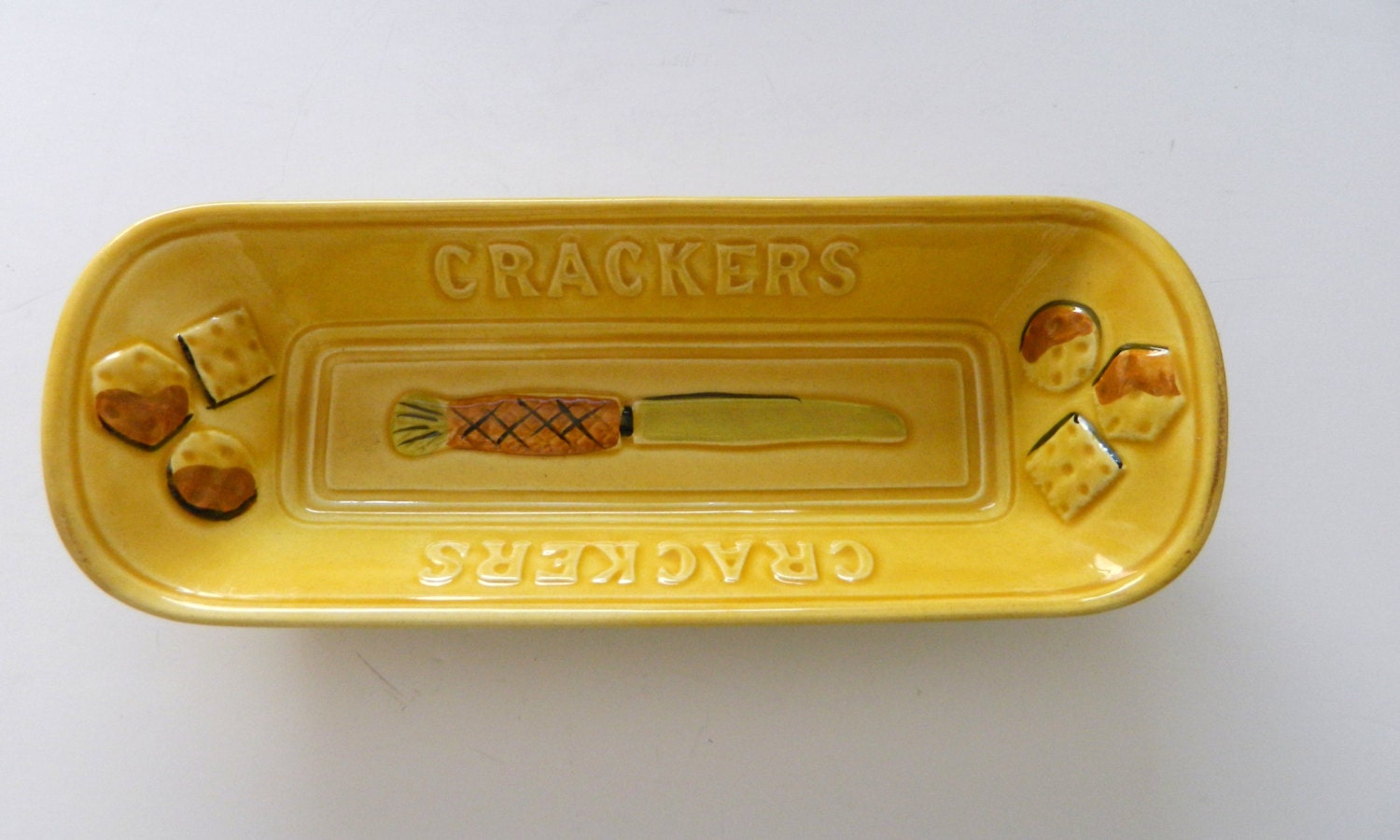 Los Angeles Potteries Cracker Dish Calif USA 49 Vintage 1969 Yellow