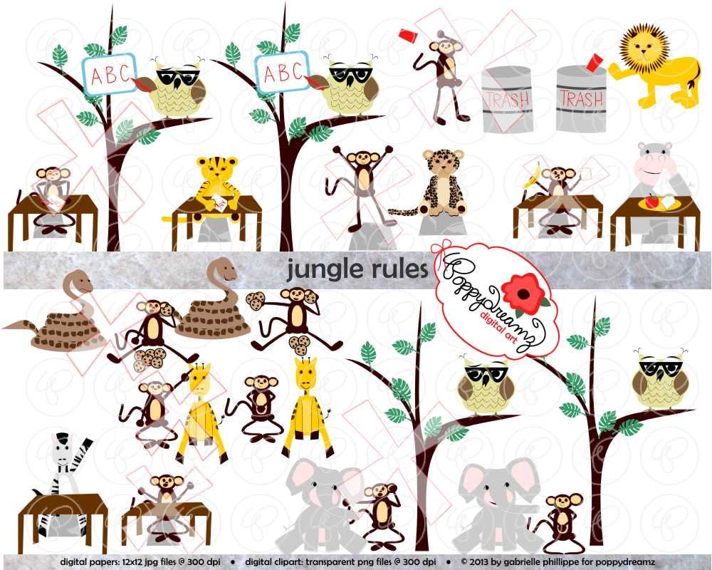 jungle-rules-class-rules-clipart-300-dpi-by-poppydreamz-on-etsy