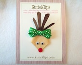 Rudolph the Red Nose Reindeer Hair Clip....Ribbon Sculpture,Hairclip,Hair Accessory, Hair Bow - KutieKlipz