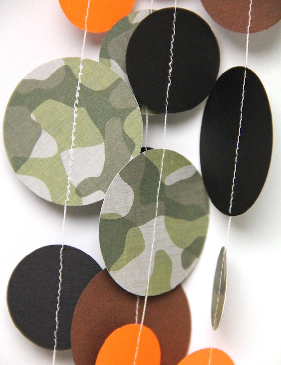 Orange, brown, black and camo circle garland (15 feet) - READY TO SHIP Il_570xn