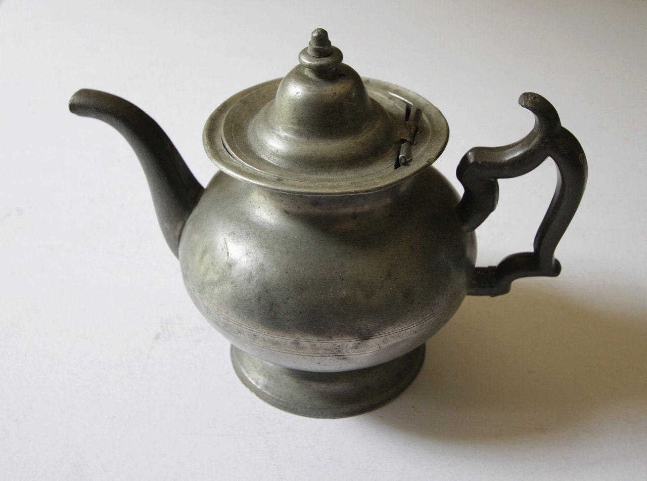 Early American Antique Pewter Teapot G. by FrogGoesToMarket